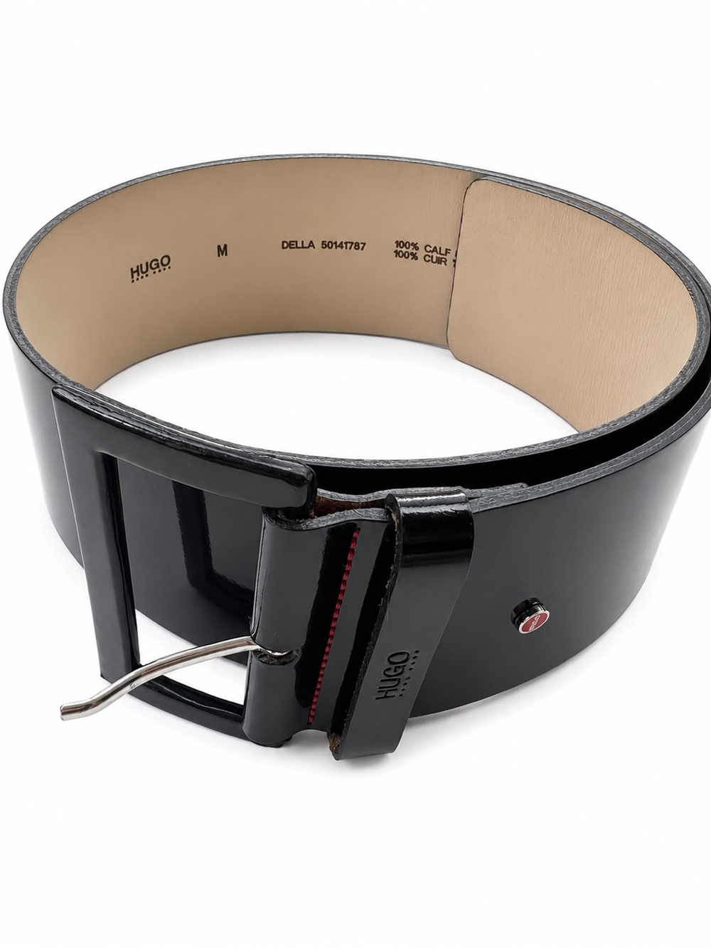HUGO Boss Della Wide Black Patent Calfskin Leather Belt Size M Made in Italy
